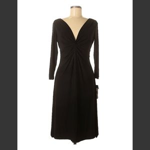 Black dress size M deep V shin length long sleeve